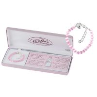 Bracelet Silver Plated Puff Heart/Pink Cats Eye