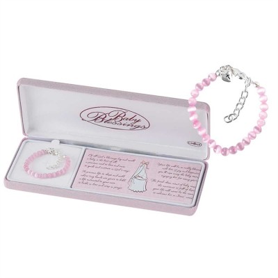 Bracelet Silver Plated Puff Heart/Pink Cats Eye - 714611190233 - 73-4792P