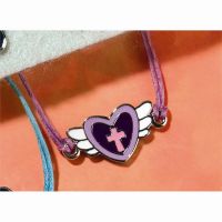 Bracelet Silver Plated Purple/Pink Enamel Heart/Cross Pack of 2