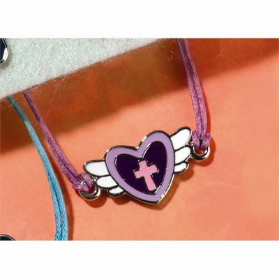 Bracelet Silver Plated Purple/Pink Enamel Heart/Cross Pack of 2 - 714611125648 - 30-8006 Bracelet Silver Plated Purple/Pink Enamel Heart/Cross Pack of 2 - 714611125648 - 30-8006