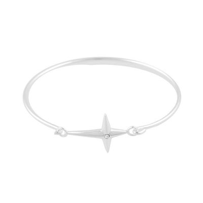 Bracelet Silver Plated Sideway Bevel Cross/Cubic Zirconia - 714611181293 - 73-3062P