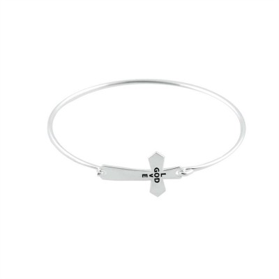 Bracelet Silver Plated Sideway Love God Cross - 714611181217 - 73-3054P