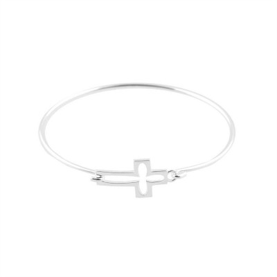 Bracelet Silver Plated Sideway Open Petal Cross - 714611181224 - 73-3055P