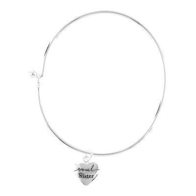 Bracelet-Silver Plated Soul Sister Heart Bangle (Pack of 2) - 603799207003 - 35-4917