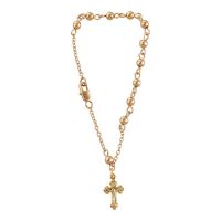 Bracelet-sm Gold plated Beads/Crucfx-7.5"