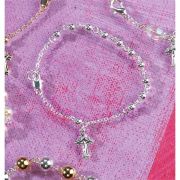 Bracelet Small Silver Plated Beads Crucifix 7.5 Inch