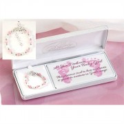 Bracelet Sterling Silver Baby Cat's Eye/Pink Petal Cross