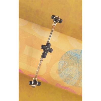 Bracelets Gold Plated Double Wires/Black Stone Cross - 714611164814 - 30-6281T