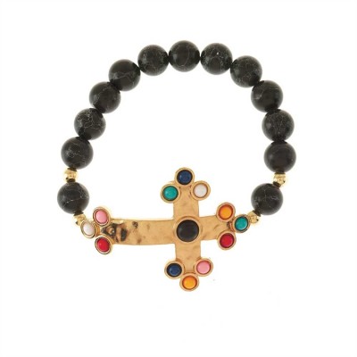 Bracelets Gold Plated Large Jewel Budded Cross Stretch - 714611176848 - 30-6367T