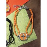 Bracelets Pewter Cross/Caramel Enamel 7.5 Inch Bead 2pk