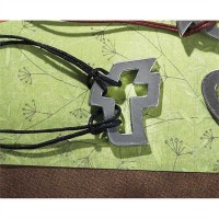 2pk -Bracelets Pewter Cutout Cross 7.5 Inch Black (Pack of 2)