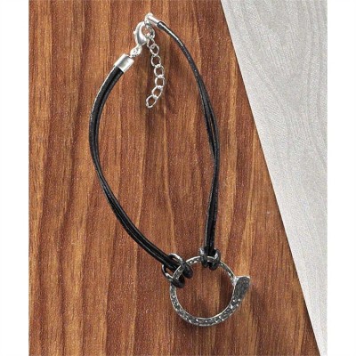 Bracelets Pewter Nail Ring 8 Inch +1 Inch Black Leather Pack of 2 - 714611159056 - 32-5796