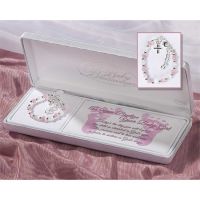 Bracelets Sterling Silver Baby White/Pink Petal Cross