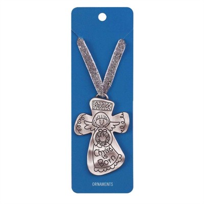 Christmas Ornament Metal 2.5" Cross Angel Rejoice (Pack of 6) - 603799093224 - CHO-8502