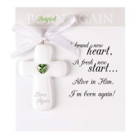 2pk -Christmas Ornament Resin Cross August Emerald Heart (Pack of 2) 2pk -Christmas Ornament Resin Cross August Emerald Heart (Pack of 2)