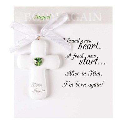 Christmas Ornament Resin Cross August Emerald Heart (Pack of 2) - 603799592031 - ORNR-707