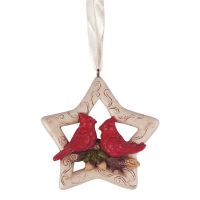 Christmas Ornament White Star W/cardinals (Pack of 12)