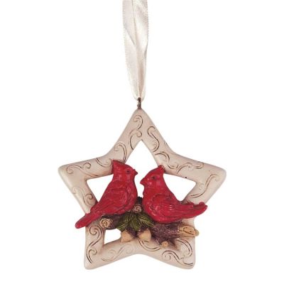 Christmas Ornament White Star W/cardinals (Pack of 12) - 603799211116 - CHO-2185