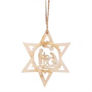 Christmas Ornament Wood Star W/holy Family (Pack of 12)