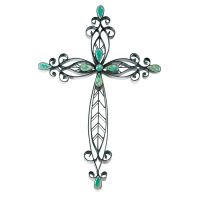 Cross Wall Metal Rust w/ Turquoise Stones 20 inch Height