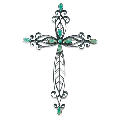 Cross Wall Metal Rust w/ Turquoise Stones 20 inch Height - 603799207867 - MWC-345