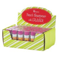 Eraser W/sharpener Hex Yellow/Pink (Pack of 24)