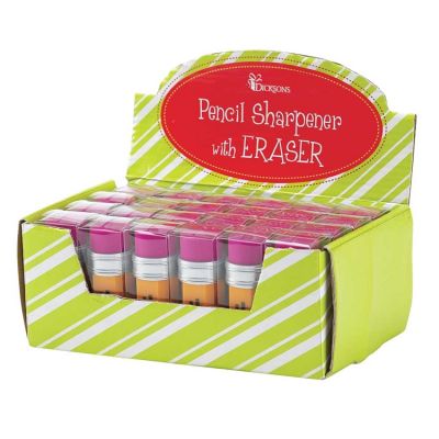 Eraser W/sharpener Hex Yellow/Pink (Pack of 24) - 603799585767 - E-105
