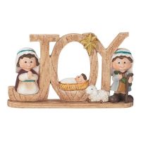 Figurine Resin 5.5" Joy Word w/Holy Family (Pack of 3)