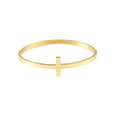 Gold plated Stainless Sideways Cross Hinged Bracelet - 714611186489 - 32-9173T