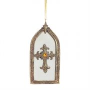 Gold Resin/Mirrored Cross Ornament Pack of 6