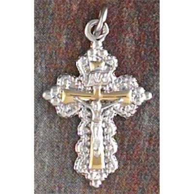 Gold/Silver Plated Small Crucifix 2 tone Fancy Petal Cross 18in Chain - 714611136668 - 36-8223P