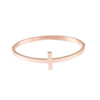 Hinged Bracelet-Rose Gold plated Stainless Sideway Cross