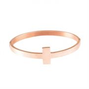 Hinged Bracelet-Rose Gold plated Stainless Sideways Cross