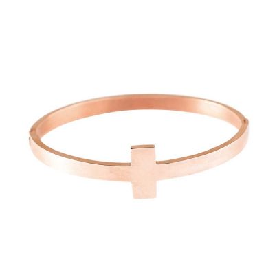 Hinged Bracelet-Rose Gold plated Stainless Sideways Cross - 714611186519 - 32-9176T