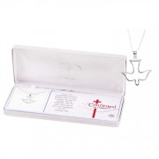 Ladies Silver Plated Curved Open Dove Pendant Necklace - 18 In. Chain