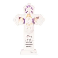 Lighted Glory To God Tabletop Cross with Nativity 10 inch (Pack of 2)