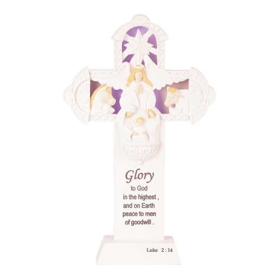 Lighted Glory To God Tabletop Cross with Nativity 10 inch (Pack of 2) - 603799210478 - CHTCR-100