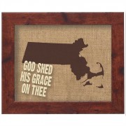 Massachusetts Jute Artwork On Silkscreened Glass, Dark Walnut Frame