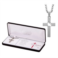 Men's Stainless Steel Cross Cutout Dove Necklace w/24 Inch Chain