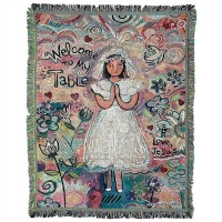 Mini Throw Rug 52x40 Inch Girl- Welcome to my Table