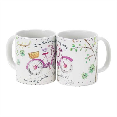 Mug Ceramic 11 Oz. White, Long Way Bicycle (Pack of 2) - 603799001328 - MUG-1038