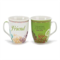 2pk -Mug New Bone China 18 oz Friend, 1 Thessalonians 5:11, (Pack of 2)