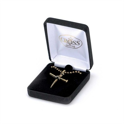 Necklace 1 1/4 Inch Brass Oxide Pewter Nail Cross - 714611182757 - 32-6618