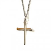 Necklace 1in 2Tone Nail Cross, 24 Inch Silver Chain
