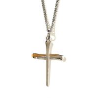 Necklace 1in 2Tone Nail Cross, 24 Inch Silver Chain