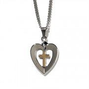 Necklace 2 tone Silver Plated Heart/Gold Plated Cross 18 Inch Chain