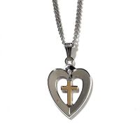 Necklace 2 tone Silver Plated Heart/Gold Plated Cross 18 Inch Chain