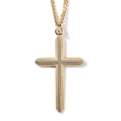 Necklace 2Tone Double Cross, 24 Inch Gold Chain - 714611137221 - 38-4418P