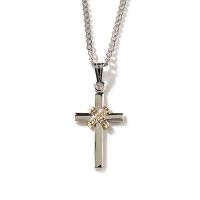 Necklace 3/4in Silver Cross/Gold Rope Silver 18 Inch