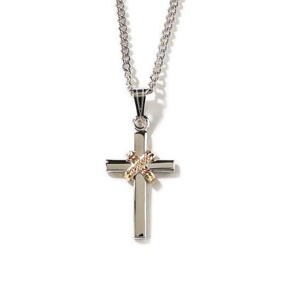 Necklace 3/4in Silver Cross/Gold Rope Silver 18 Inch - 714611137184 - 38-2113P
